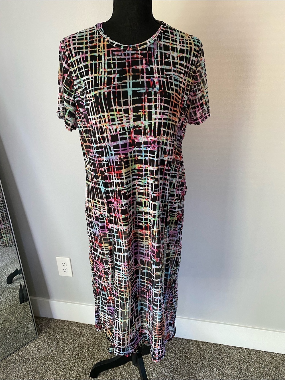 Women’s Black Multicolor Grid Swim Coverup Dress